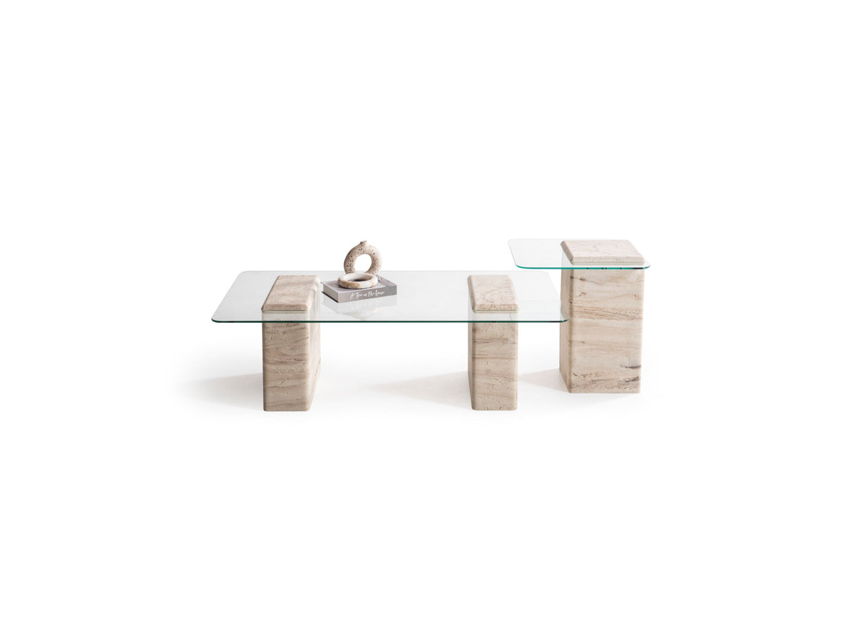 Table basse duo en travertin